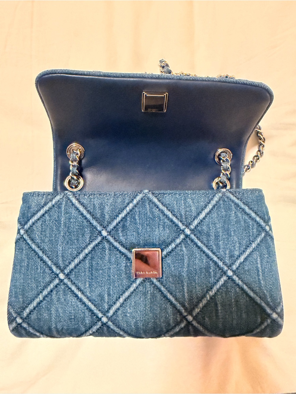 NWOT TORY BURCH SMALL FLEMING SOFT DENIM CONVERTIBLE SHOULDER BAG - Picture 11 of 12